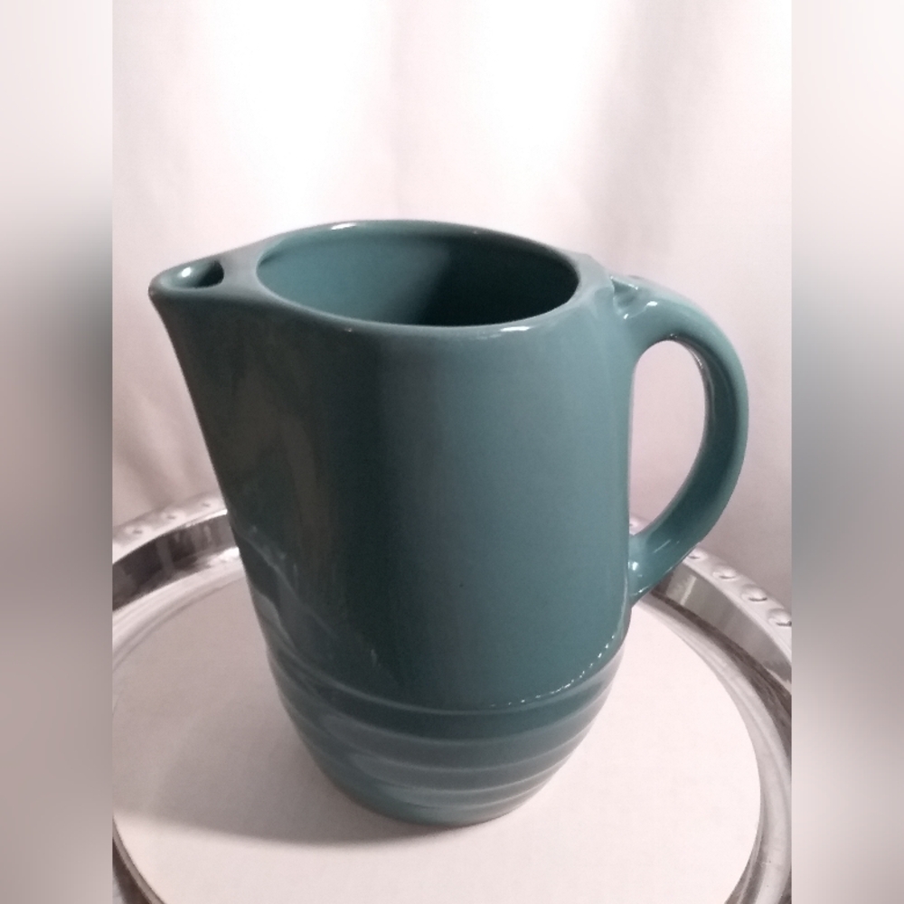 Vintage 1960's Ceramic Teal Green Water Pitcher 7" EUC